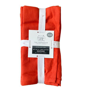 12pc Rachel Ashwell Farmhouse Cotton Dinner Napkins 18x18 Orange NEW